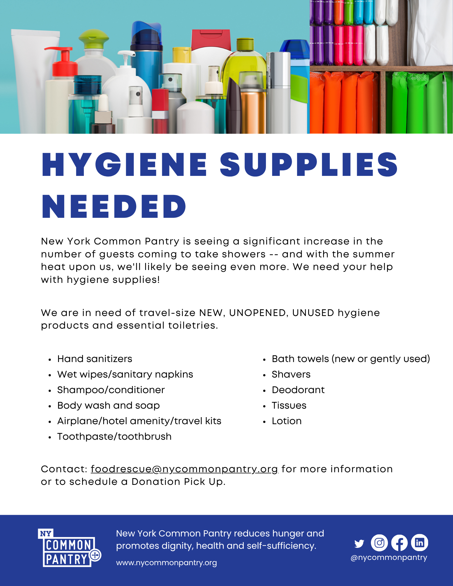 Hygiene Supplies Needed